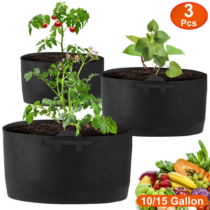 Plant Grow Bags 10 Gallon - 3 Pack Fabric Planter Pots