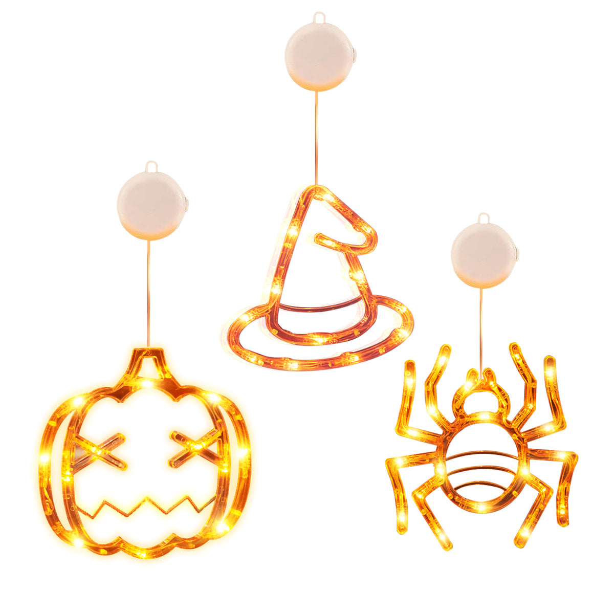 Halloween Window Light Set - Spider, Witch Hat & Pumpkin