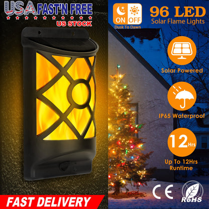 Solar Flame Wall Light with 96 LEDs - Waterproof Outdoor