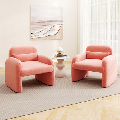 Modern Accent Chair and Marble Side Table Set - Pink Sherpa