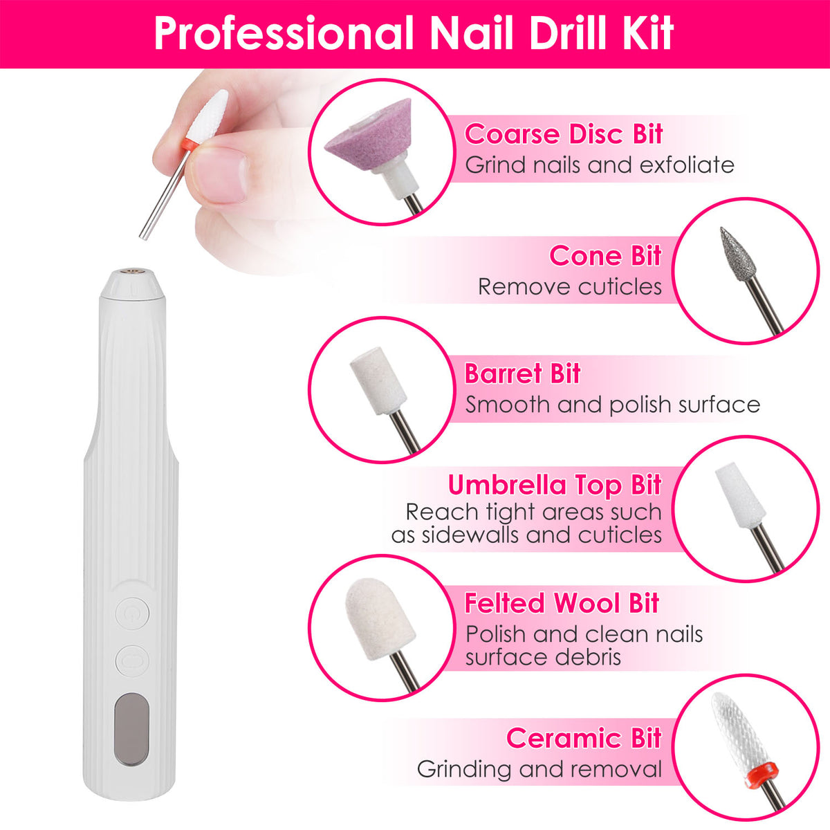 Portable Cordless Electric Nail Drill Kit