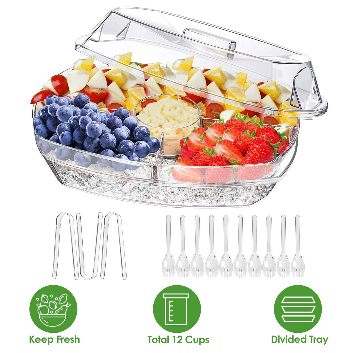 Chilled Serving Tray with Lid and 4 Compartments