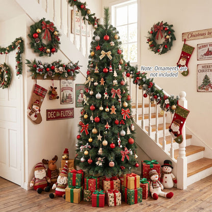 6FT Pre-Lit Half Artificial Christmas Tree with 120 Warm White LED Lights
