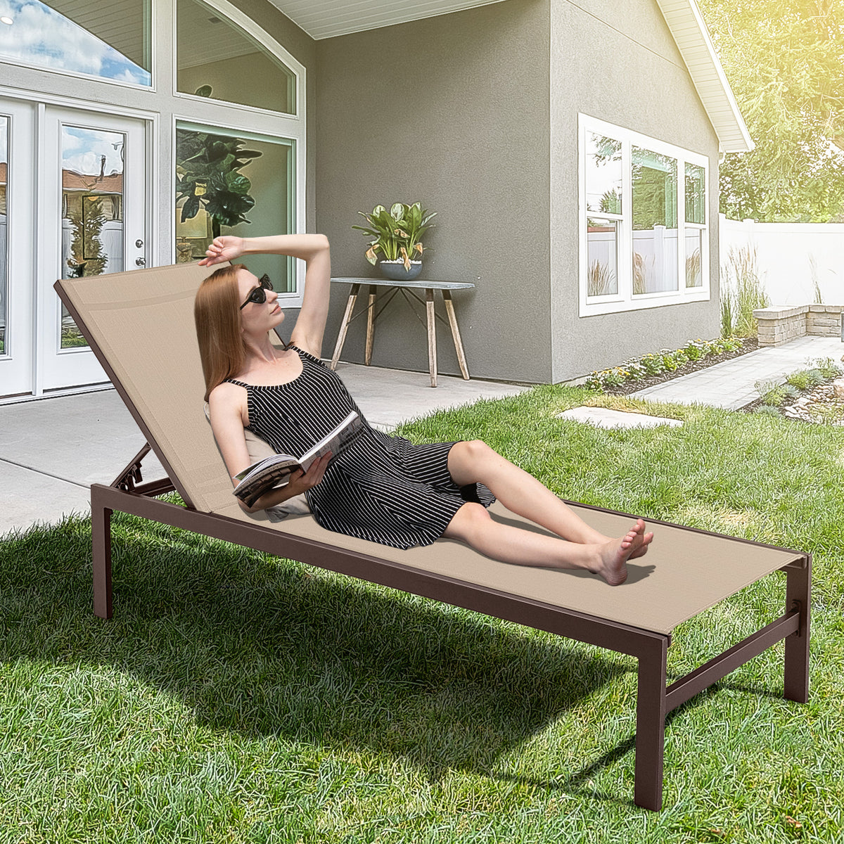 6-Position Adjustable Chaise Lounge Chair with Aluminum Frame
