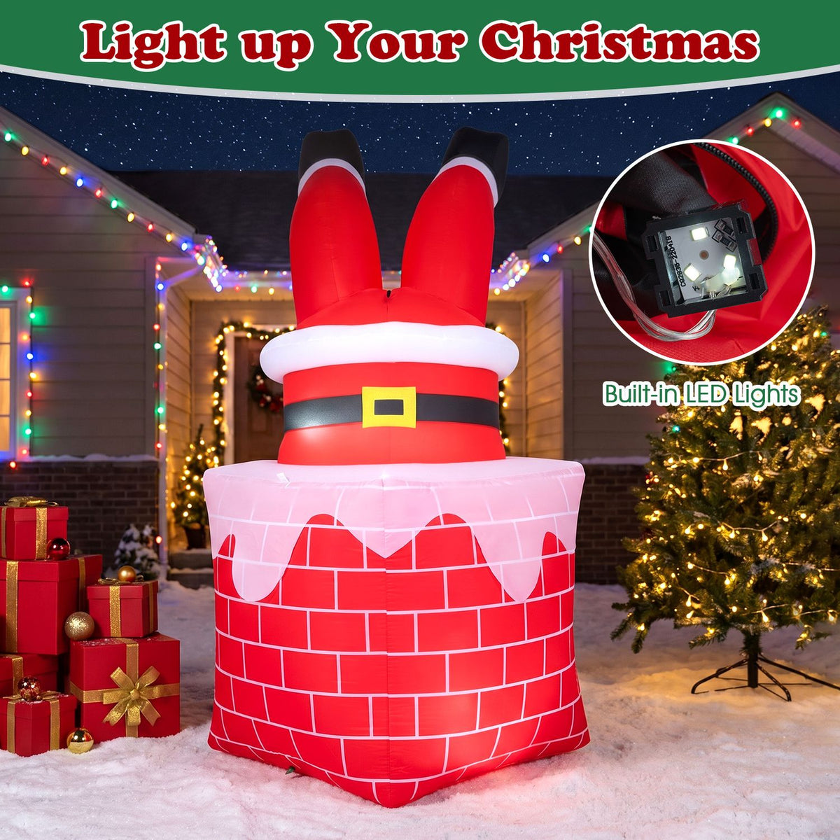 6.2 FT Christmas Inflatable Santa Claus in Chimney Decoration with Built-in LED Lights and Automatic Moving Legs