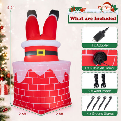6.2 FT Christmas Inflatable Santa Claus in Chimney Decoration with Built-in LED Lights and Automatic Moving Legs