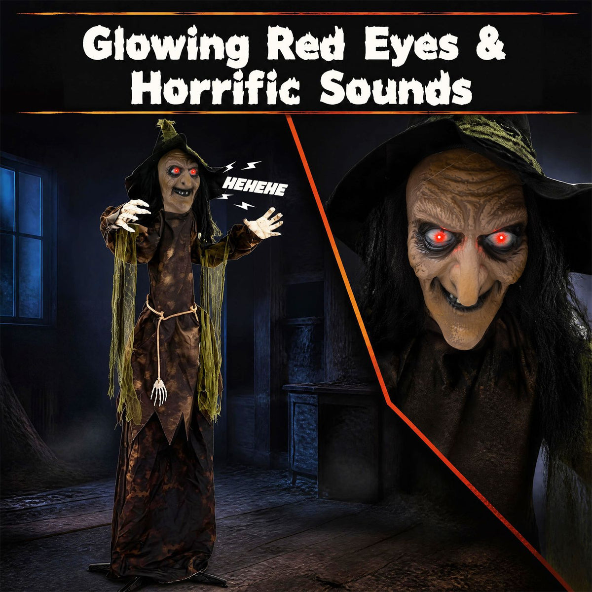 6.2 Ft. Halloween Animated Witch Decoration with Red Glowing Eyes
