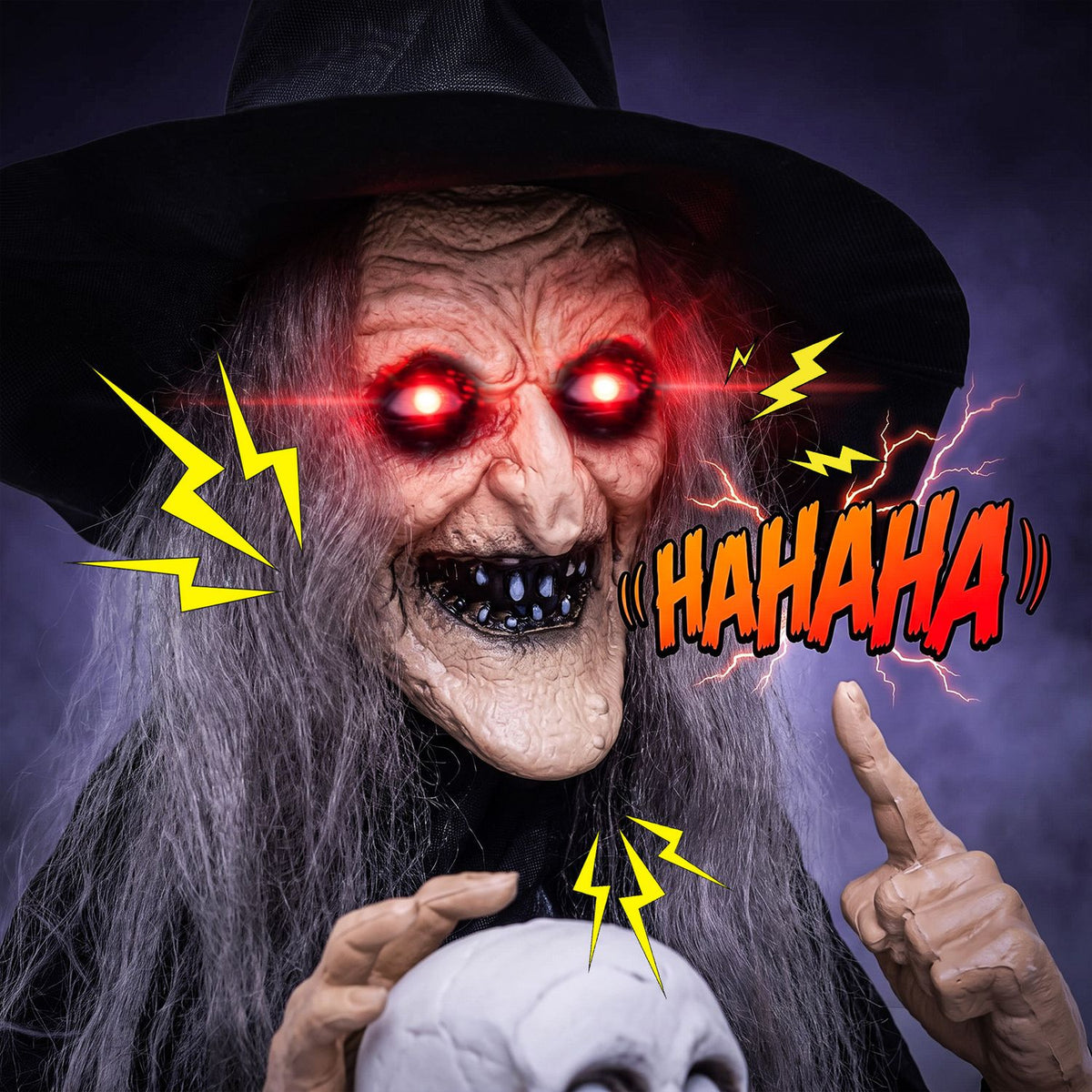 6.3 FT Halloween Standing Animatronic Witch with Skull in Hand