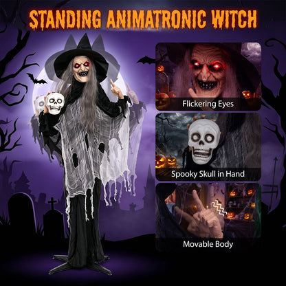 6.3 FT Halloween Standing Animatronic Witch with Skull in Hand