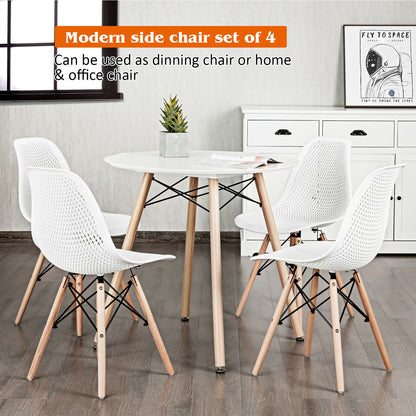 Modern Hollow Dining Chairs Set of 4 with Wood Legs
