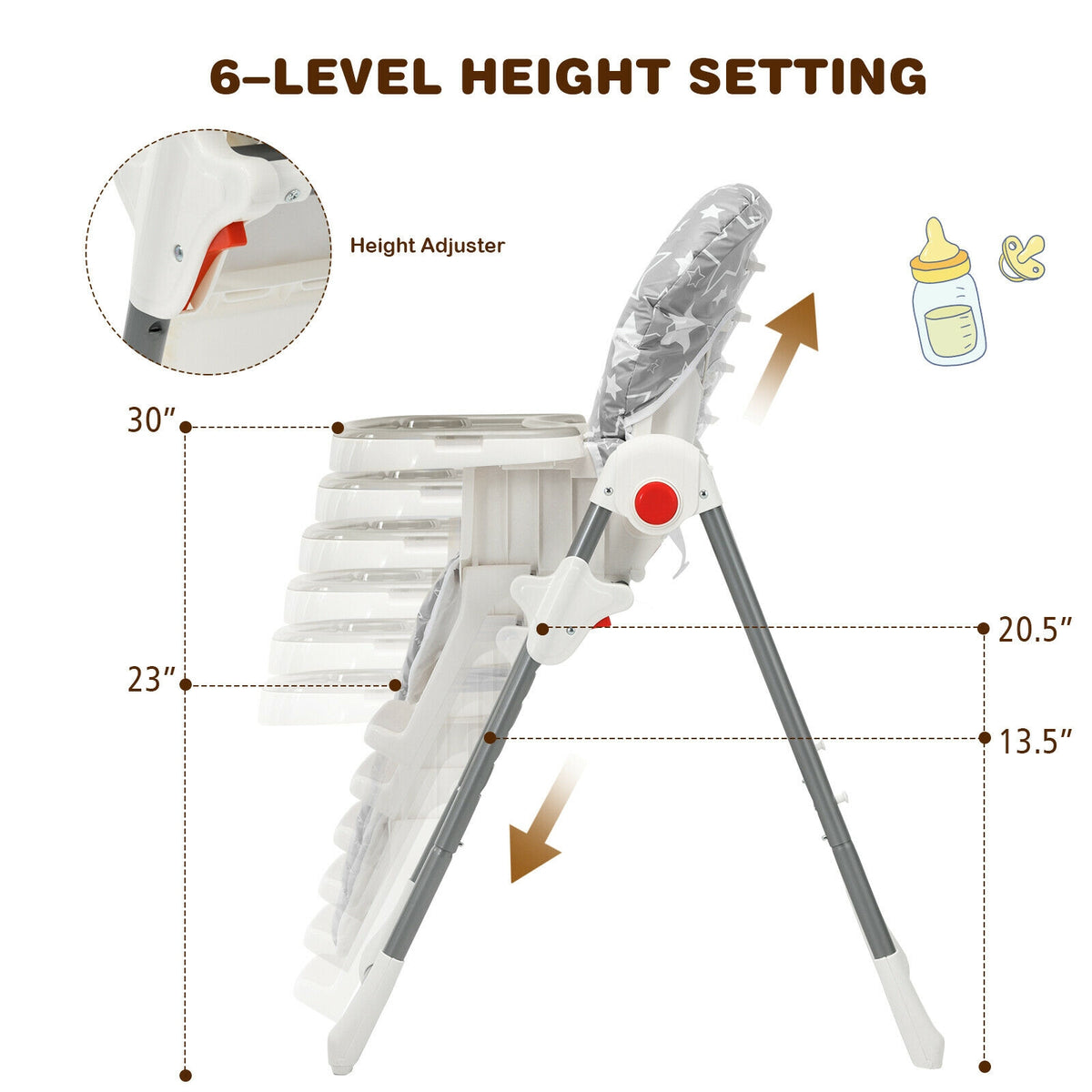 Folding Baby High Chair with 6-Level Height Adjustment