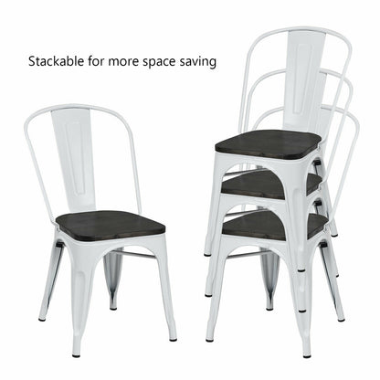 Metal Dining Chairs with Wood Seat - Set of 4, Stackable