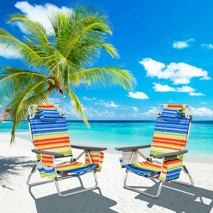 Folding Beach Chair 2-Pack with 5-Position Backrest & Pillow