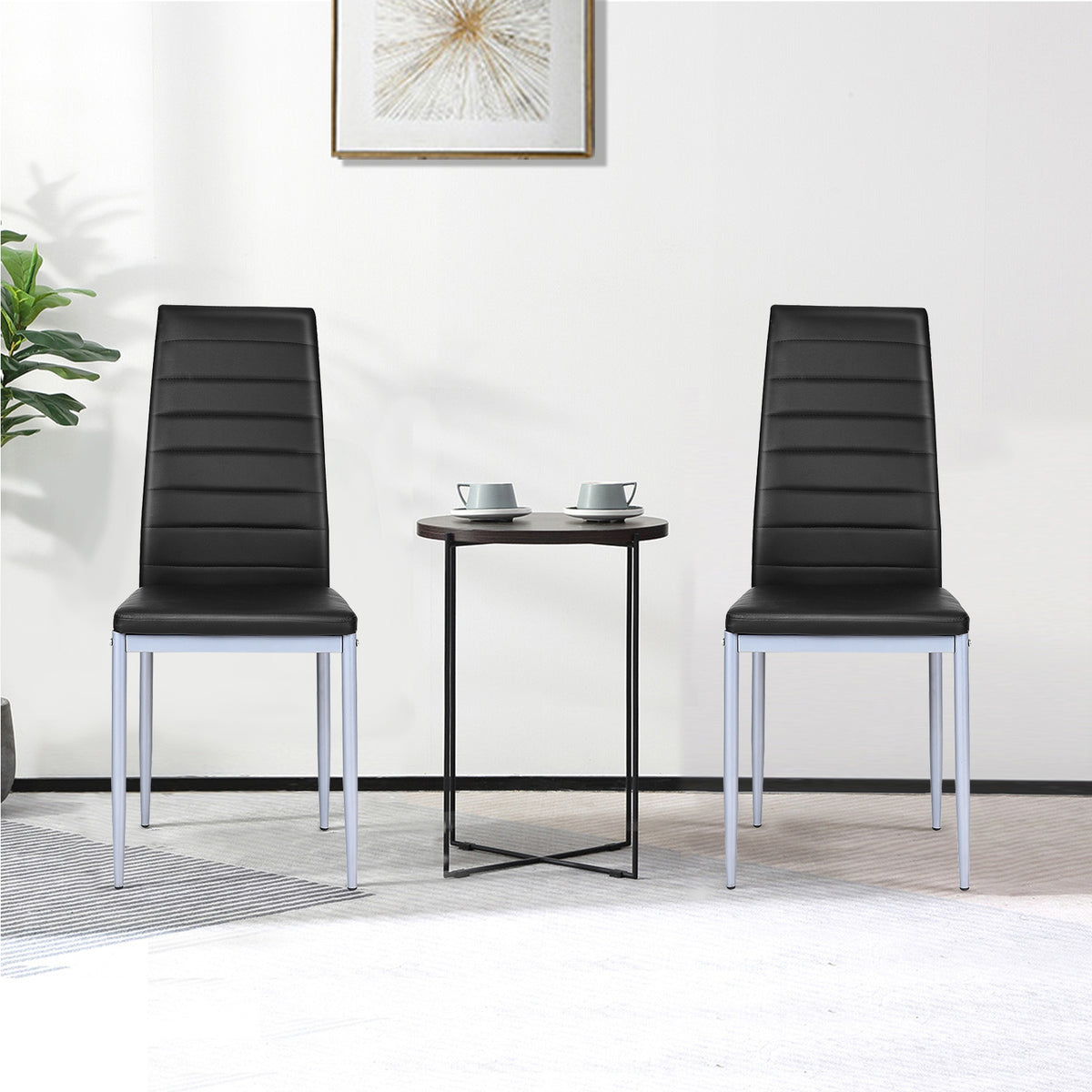 PVC Leather Dining Side Chairs Set of 4 - Black