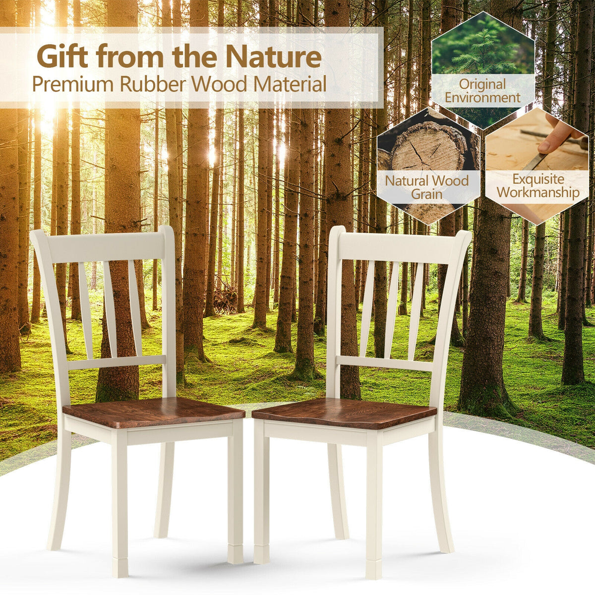 Spindle Back Wood Dining Chairs - Set of 2