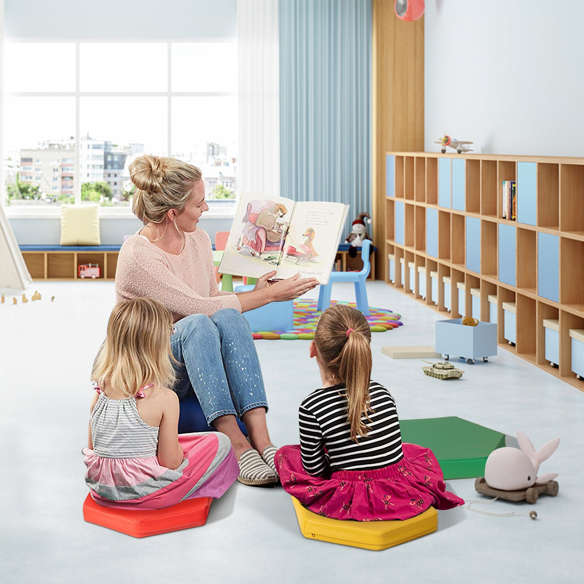 Hexagon Toddler Floor Cushions with Handles, 6-Piece Set