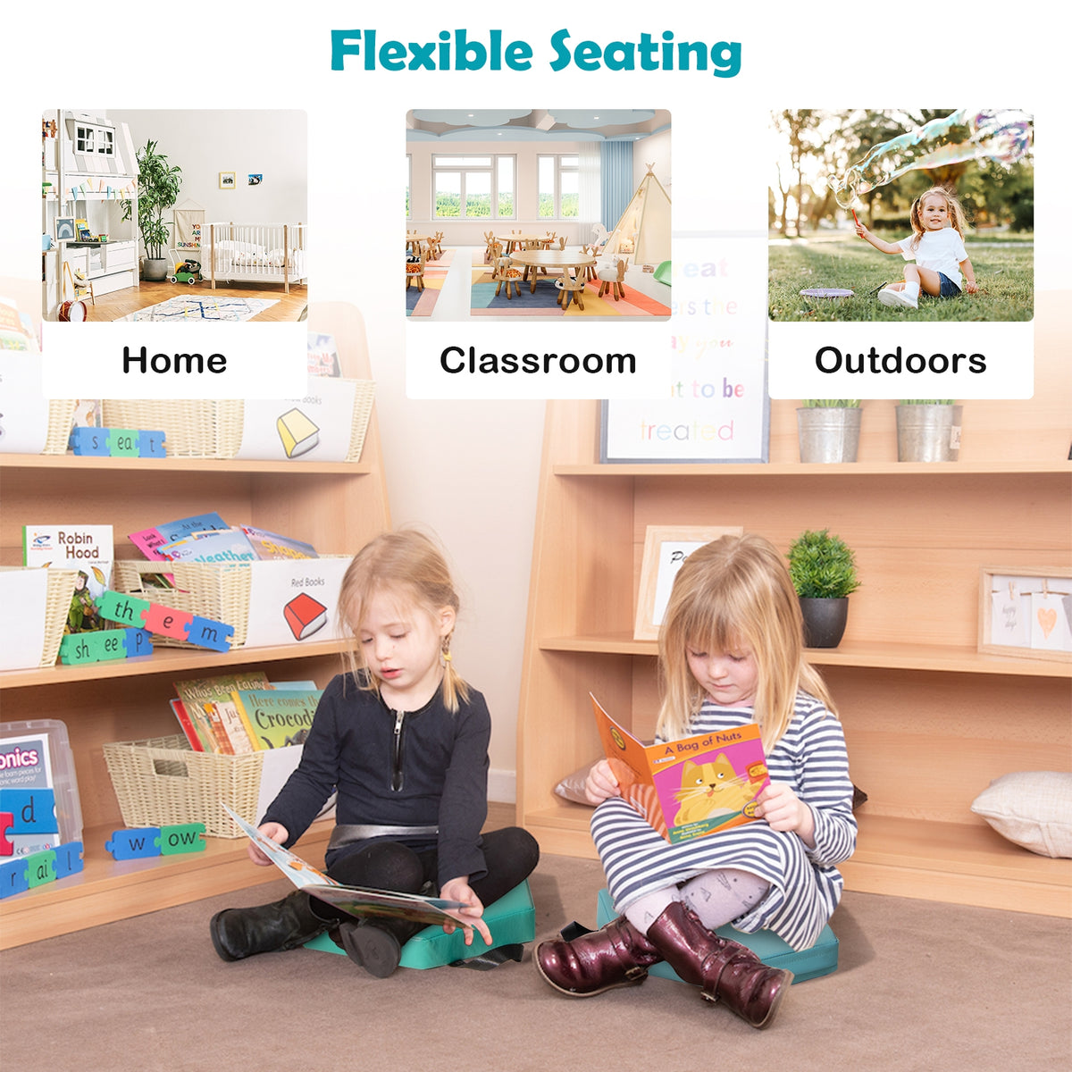 Hexagon Toddler Floor Cushions with Handles, 6-Piece Set