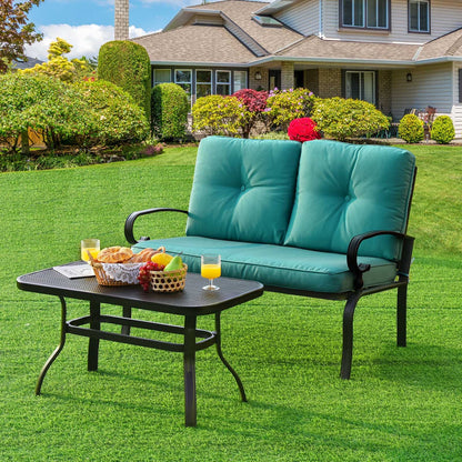 2-Piece Patio Loveseat Set with Cushions and Coffee Table