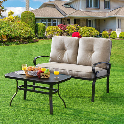 2-Piece Patio Loveseat Set with Cushions and Coffee Table
