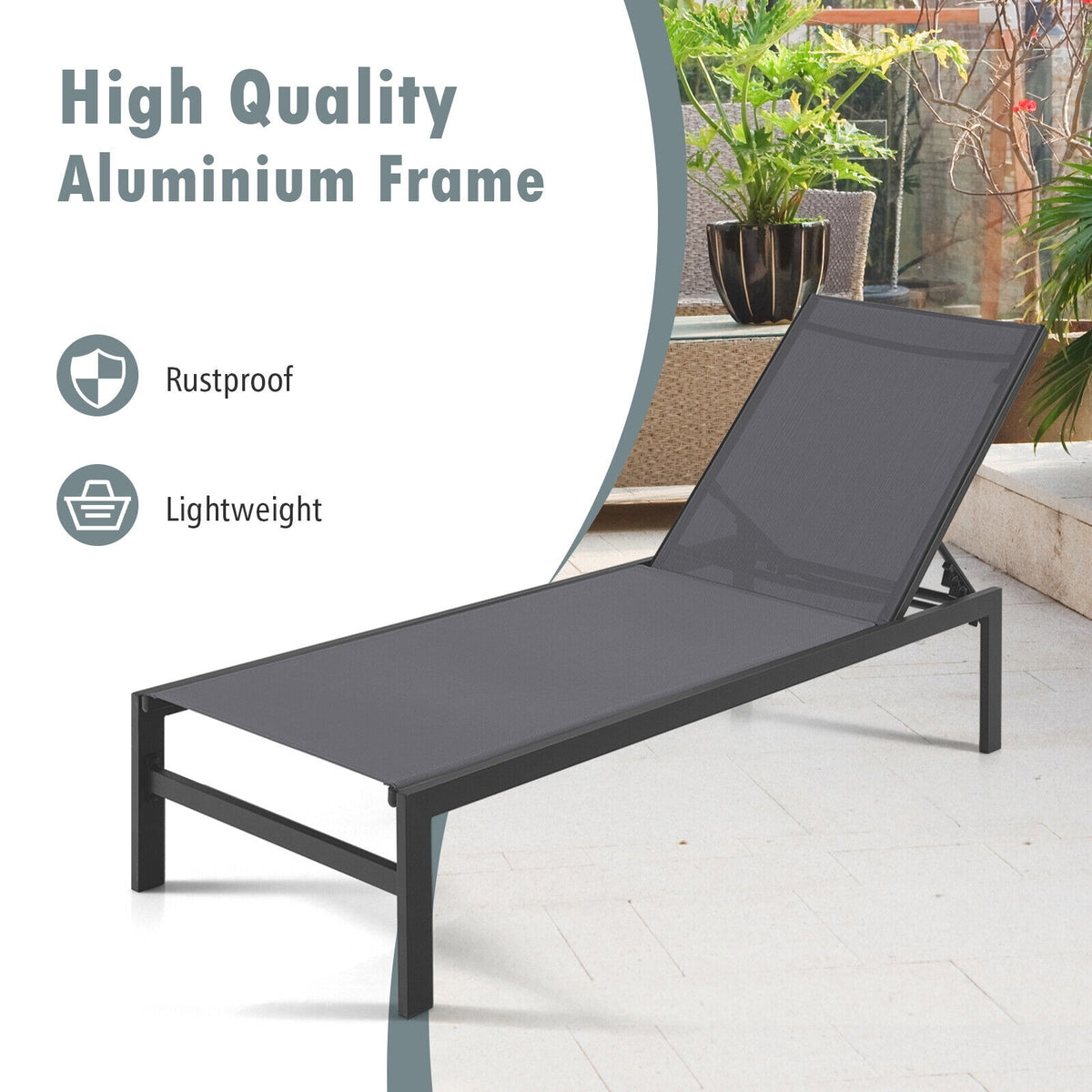 6-Position Adjustable Chaise Lounge Chair with Aluminum Frame