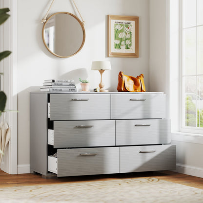 6 Drawer Storage Cabinet with Metal Legs Handles with Anti-Toppling Devices-Grey