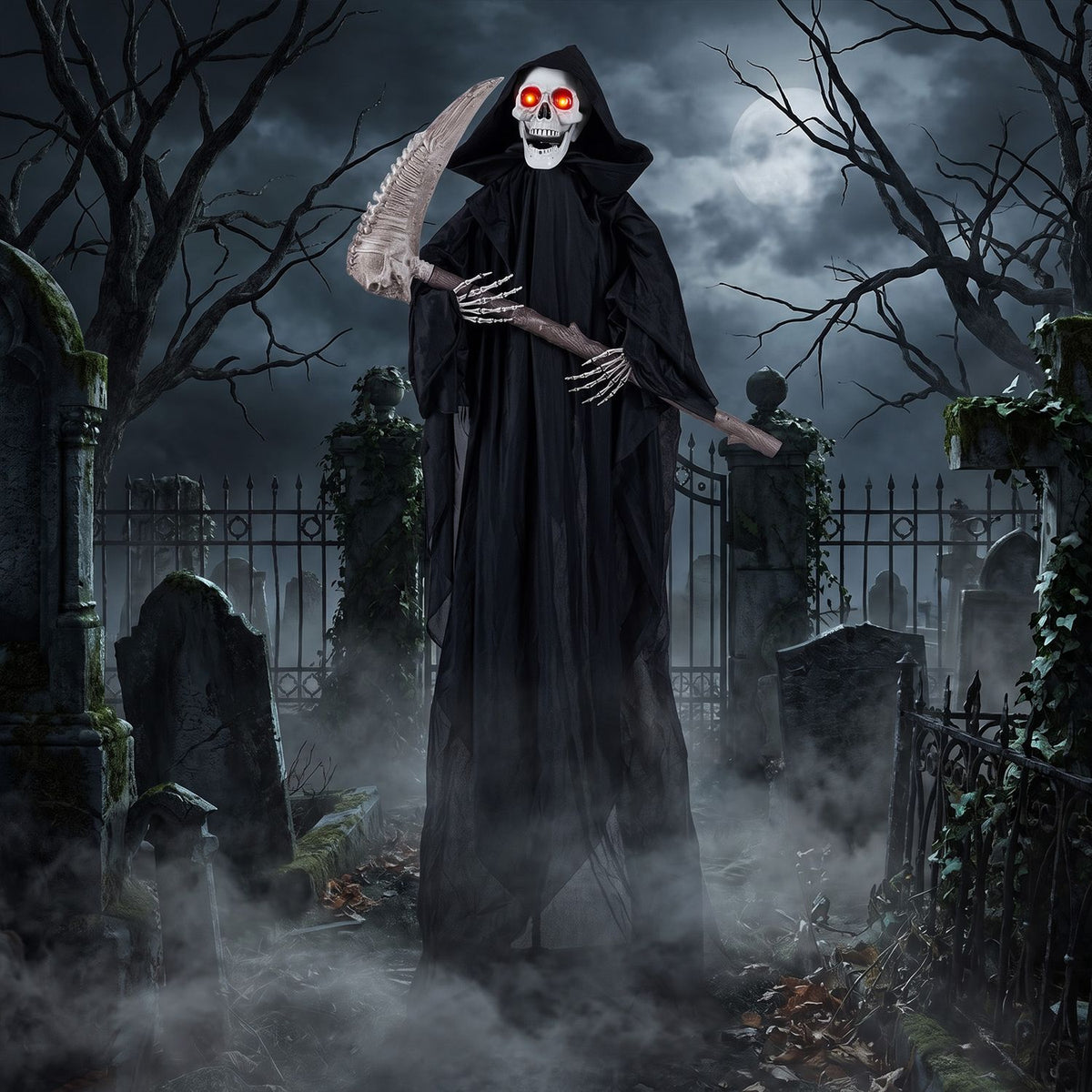 6 FT Lifelike Grim Reaper with Scythe Decorations and Bone-Chilling Sound