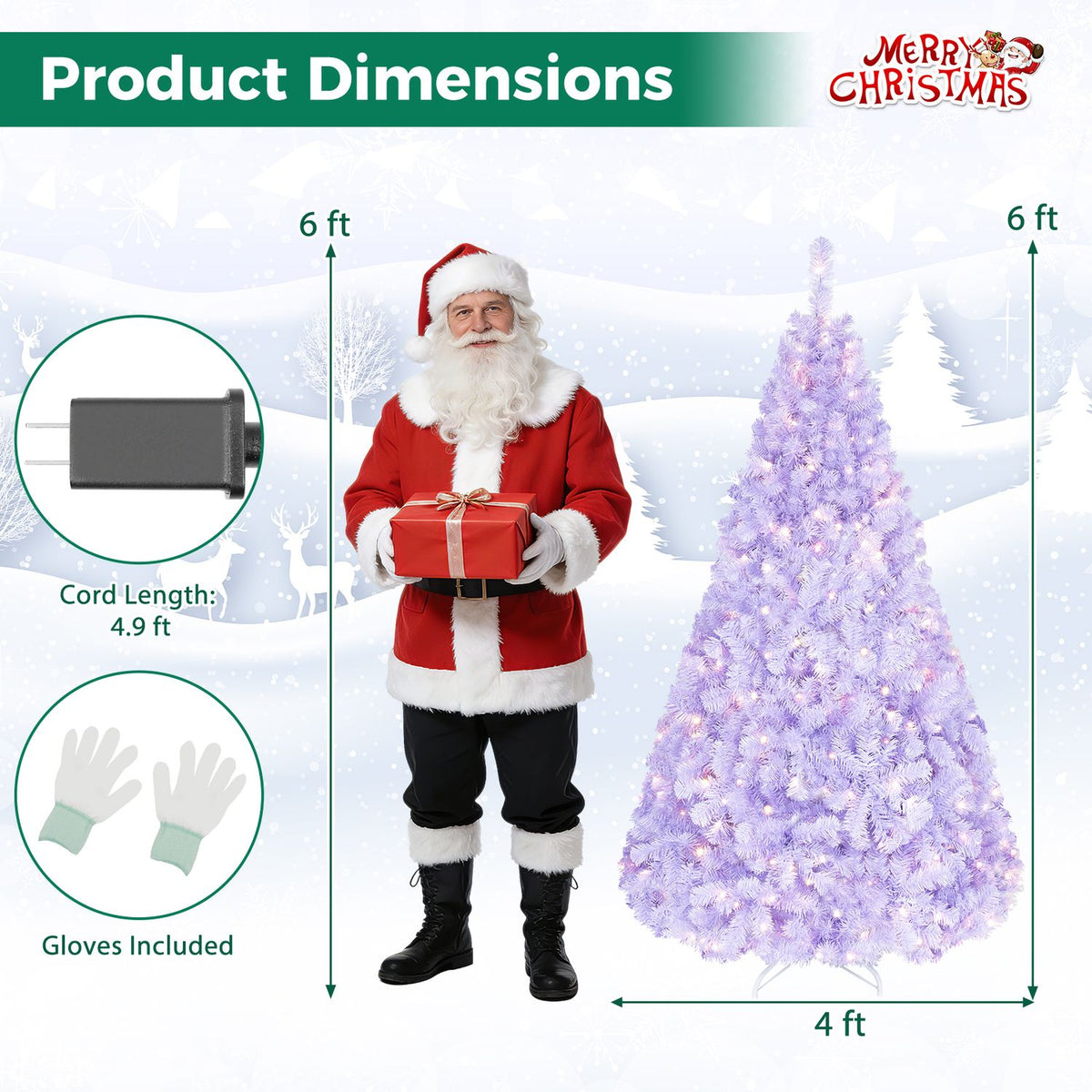 6 FT Light Purple Pre-Lit Peacock Blue Christmas Tree with 250 Warm White LED Lights