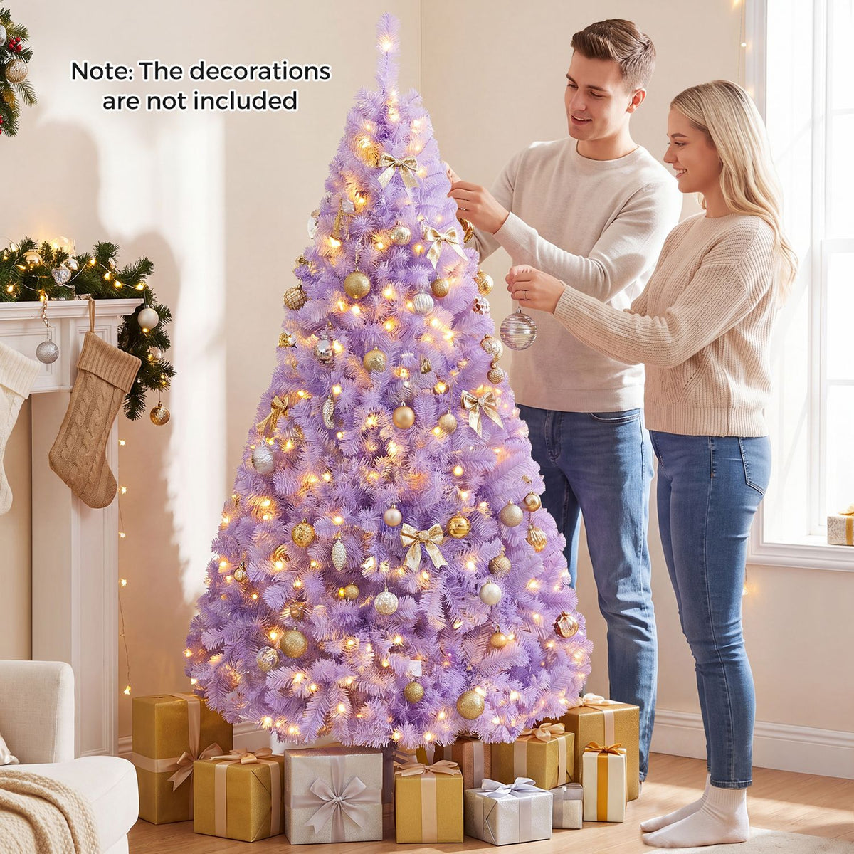 6 FT Light Purple Pre-Lit Peacock Blue Christmas Tree with 250 Warm White LED Lights