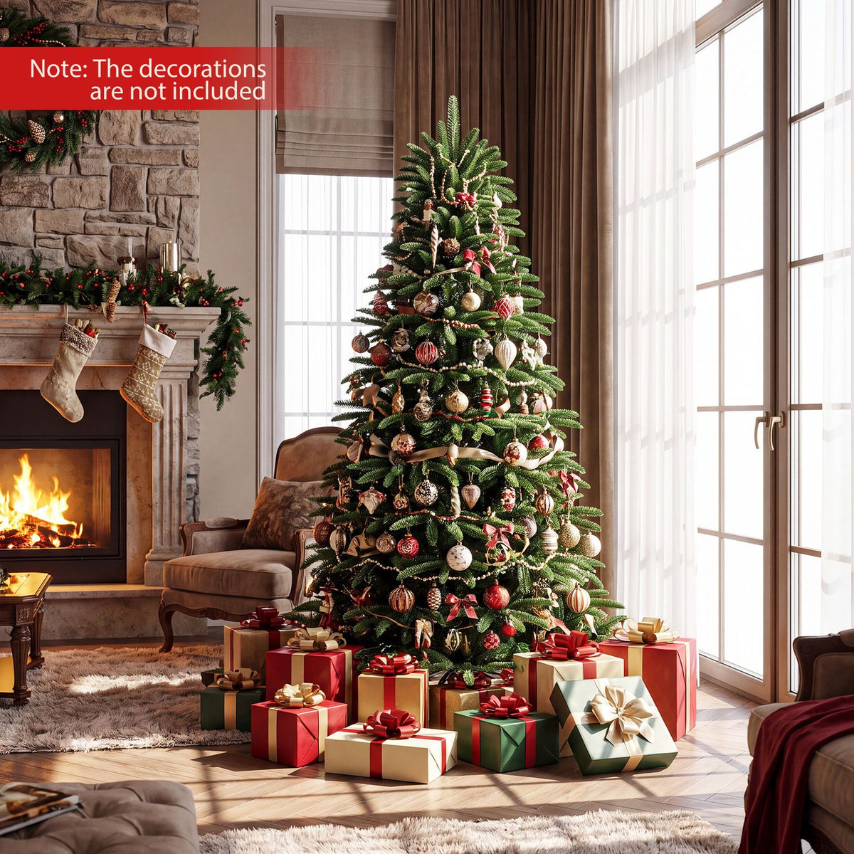 6 FT Pre-Lit Artificial Christmas Tree with 3 Gift Boxes and 780 Lush Branch Tips