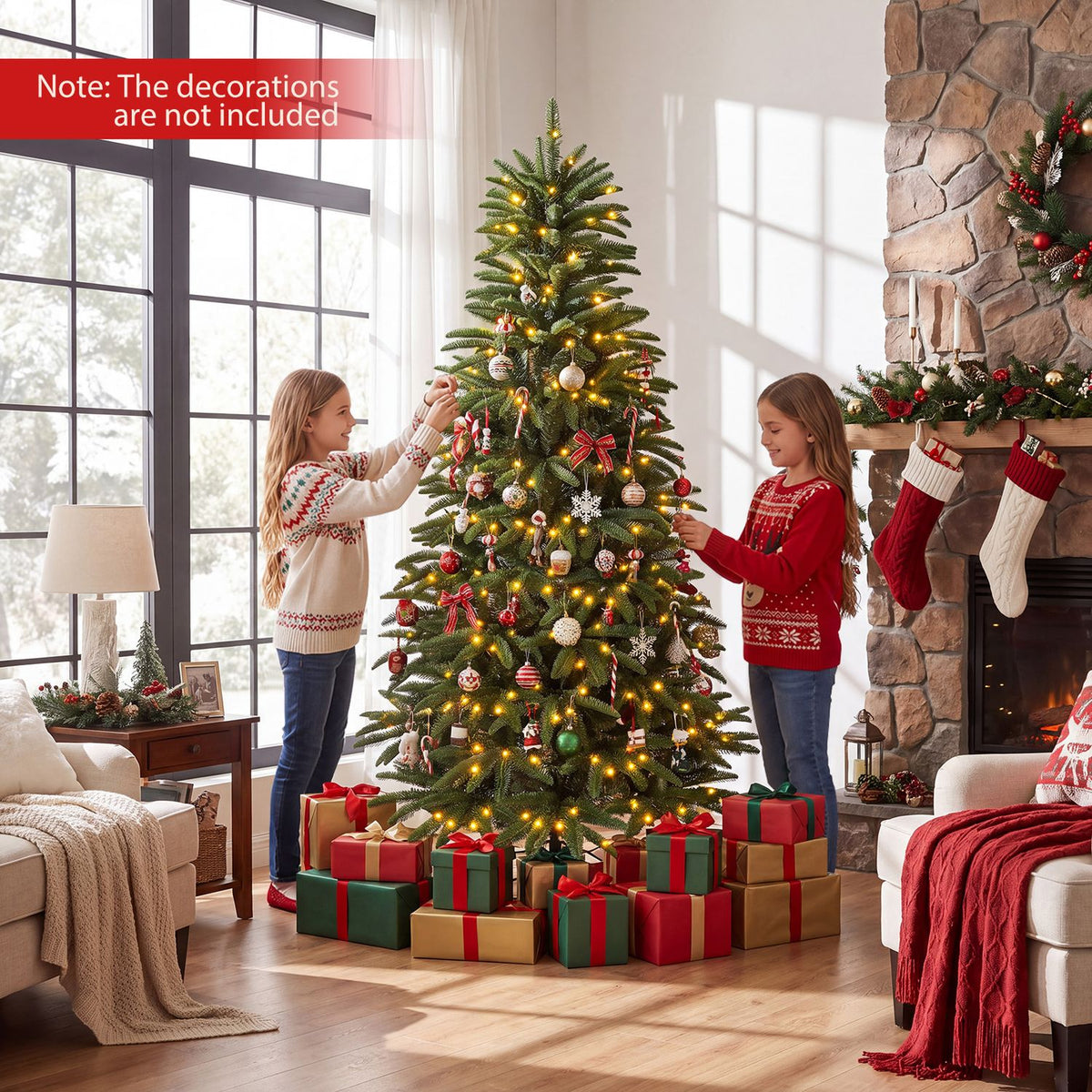 6 FT Pre-Lit Artificial Christmas Tree with 3 Gift Boxes and 780 Lush Branch Tips
