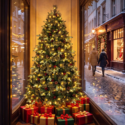 6 FT Pre-Lit Artificial Christmas Tree with Dual-Color LED Lights and 9 Modes
