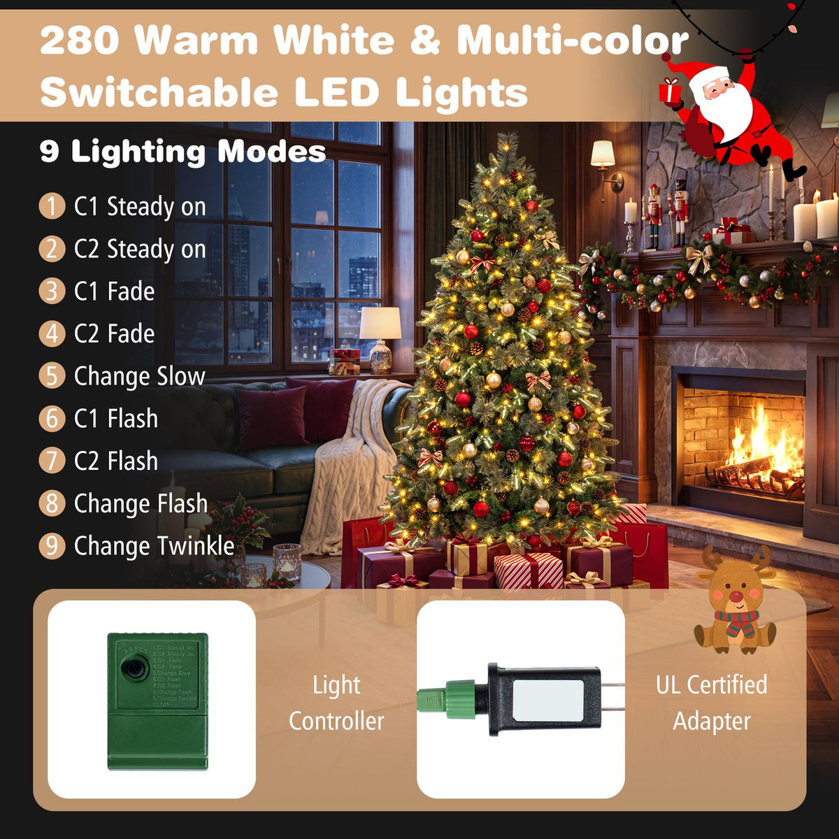 6 FT Pre-Lit Artificial Christmas Tree with Dual-Color LED Lights and 9 Modes