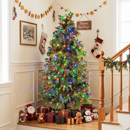 6 FT Pre-Lit Artificial Christmas Tree with Warm White and Multicolor LED Lights for Indoor