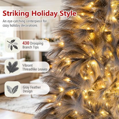 6 FT Pre-Lit Christmas Tree with Feather-Inspired Branch Tips