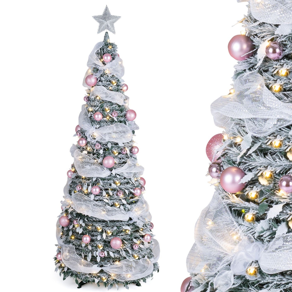 7 FT Pre-Lit Pop up Christmas Tree with 150/180 Warm White LED Lights and 8 Modes