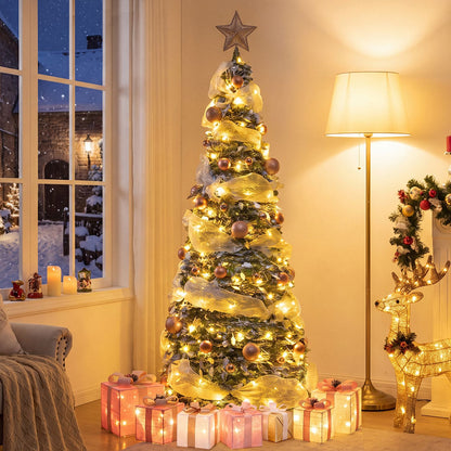 7 FT Pre-Lit Pop up Christmas Tree with 150/180 Warm White LED Lights and 8 Modes