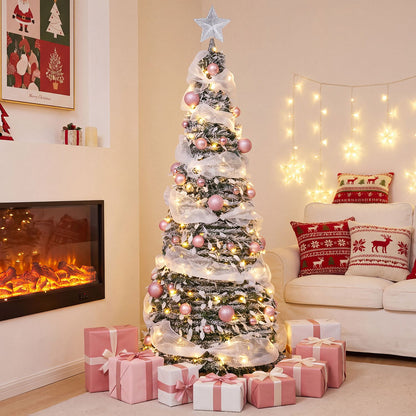 7 FT Pre-Lit Pop up Christmas Tree with 150/180 Warm White LED Lights and 8 Modes