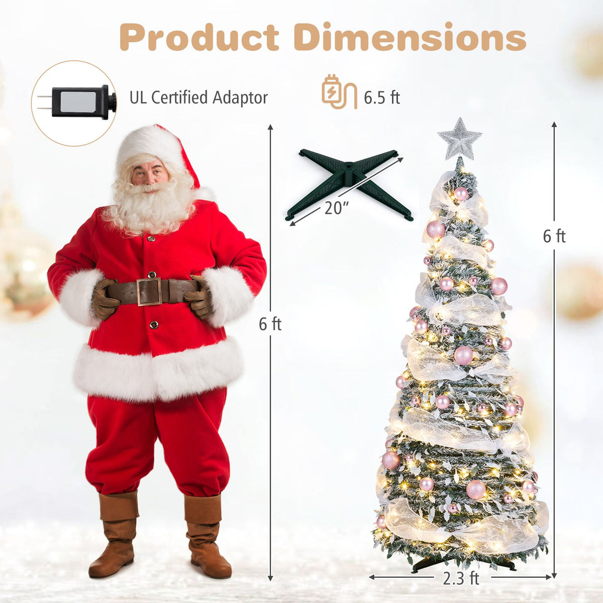 7 FT Pre-Lit Pop up Christmas Tree with 150/180 Warm White LED Lights and 8 Modes