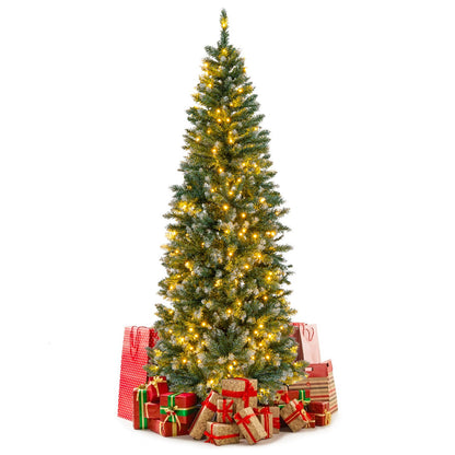 6 Feet Pre-Lit Artificial Christmas Tree with 618 Snowy Branch Tips