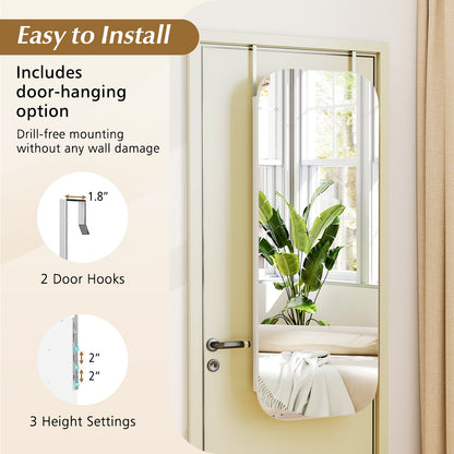 Wall Mounted Jewelry Cabinet with LED Mirror - White