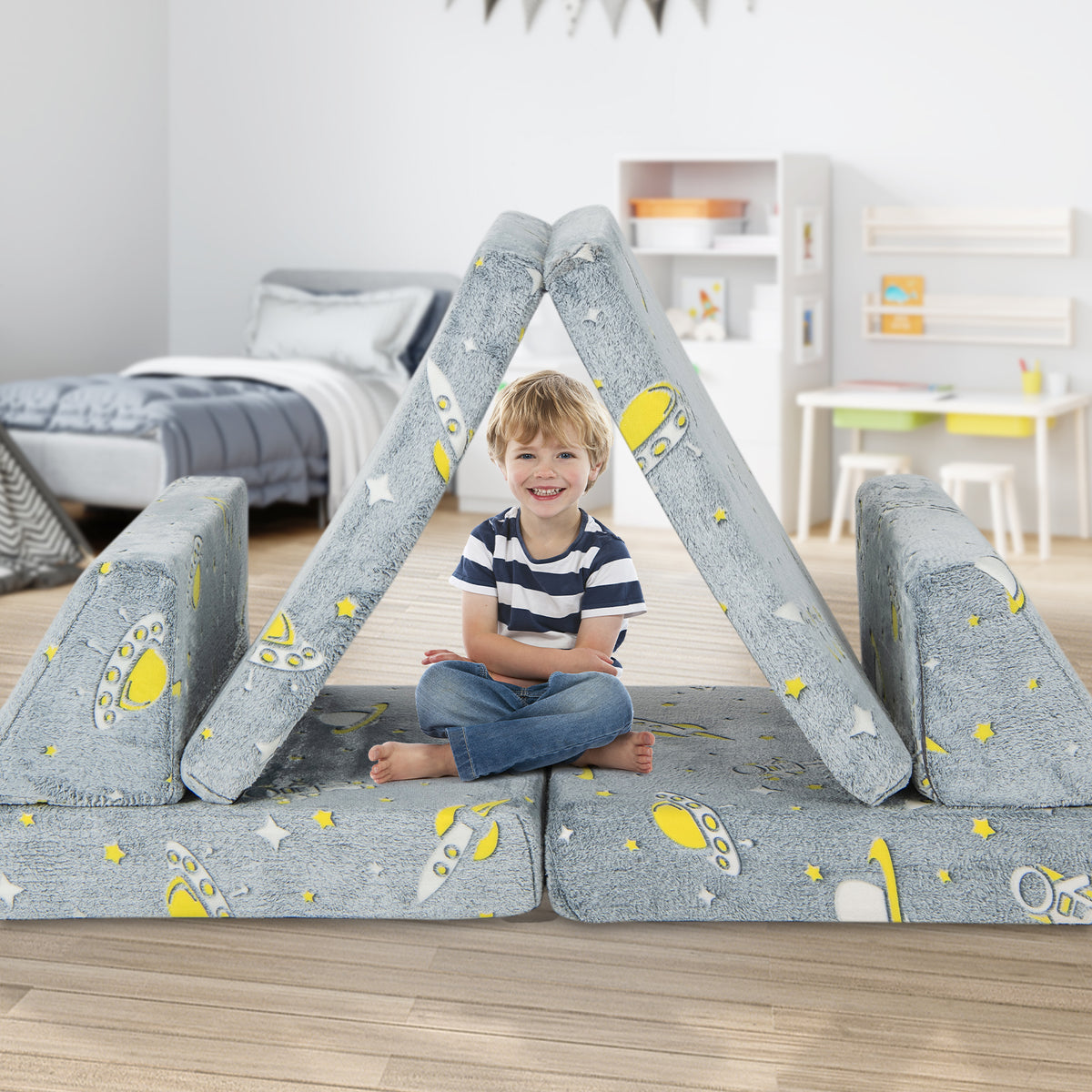 Kids Modular Play Couch 6-Piece Set with Glow-in-Dark Feature