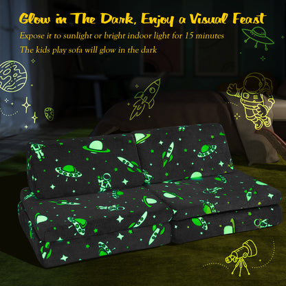 Kids Modular Play Couch 6-Piece Set with Glow-in-Dark Feature