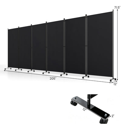 6-Panel Folding Room Divider with Wheels