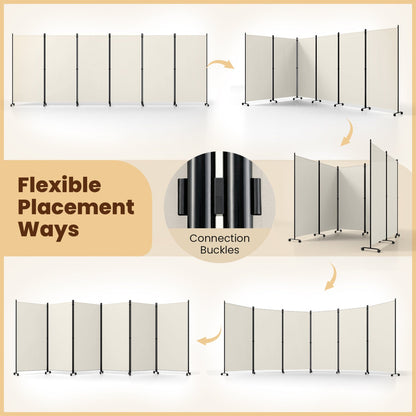 6-Panel Folding Room Divider with Wheels