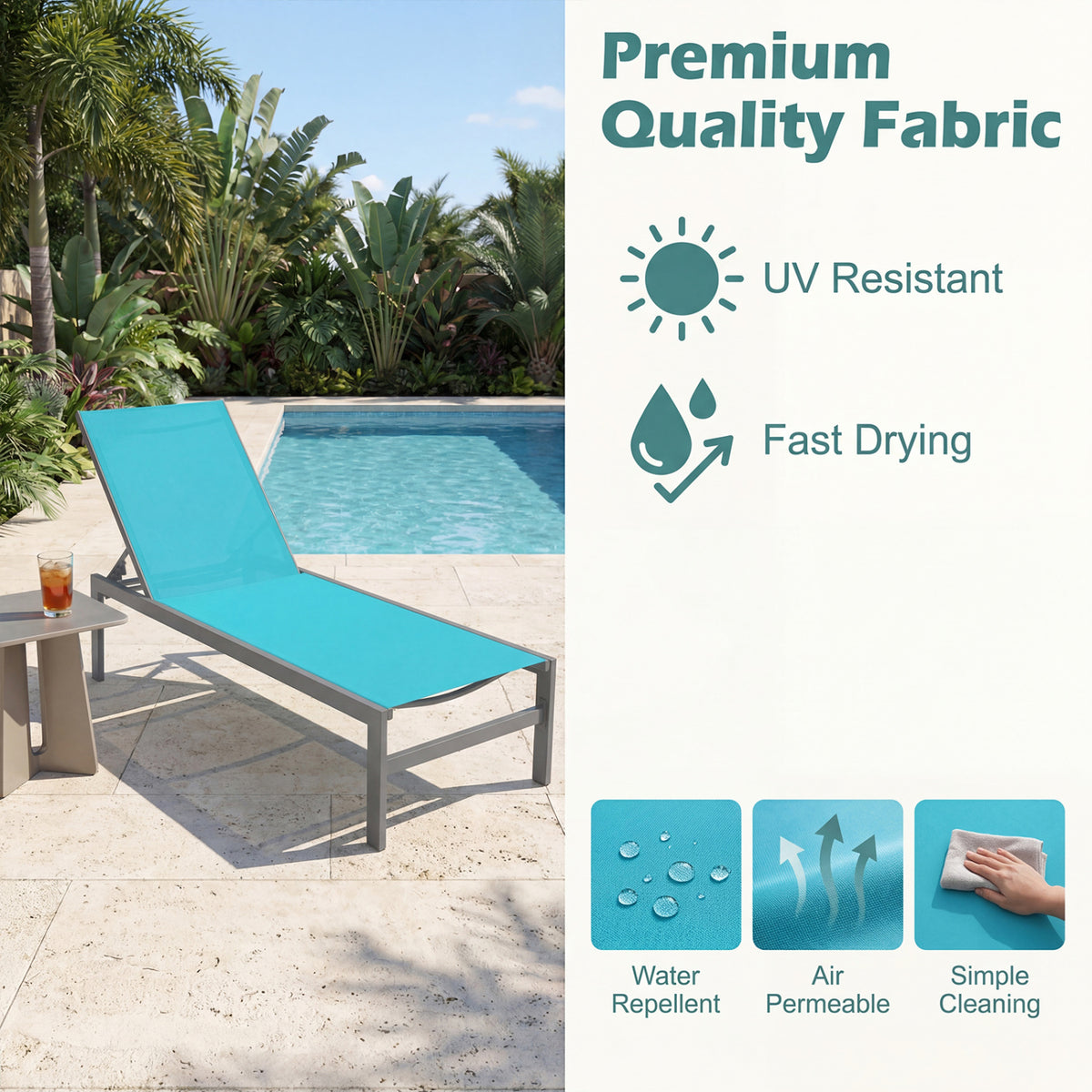6-Position Adjustable Chaise Lounge Chair with Aluminum Frame