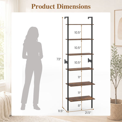 6-Tier Ladder Bookshelf with Metal Frame