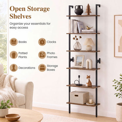 6-Tier Ladder Bookshelf with Metal Frame
