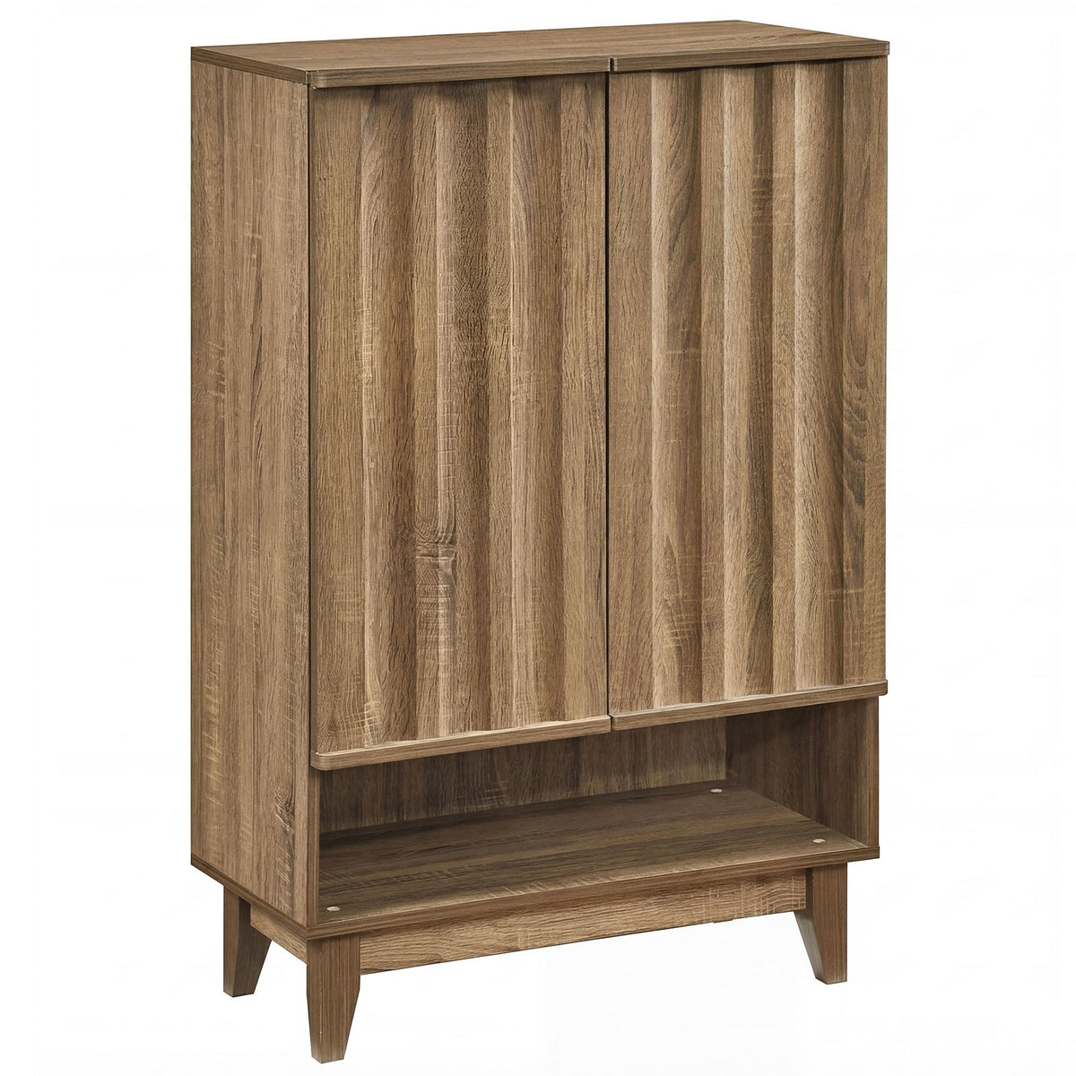 6-Tier Shoe Storage Organizer with 2 Fluted Doors-Oak