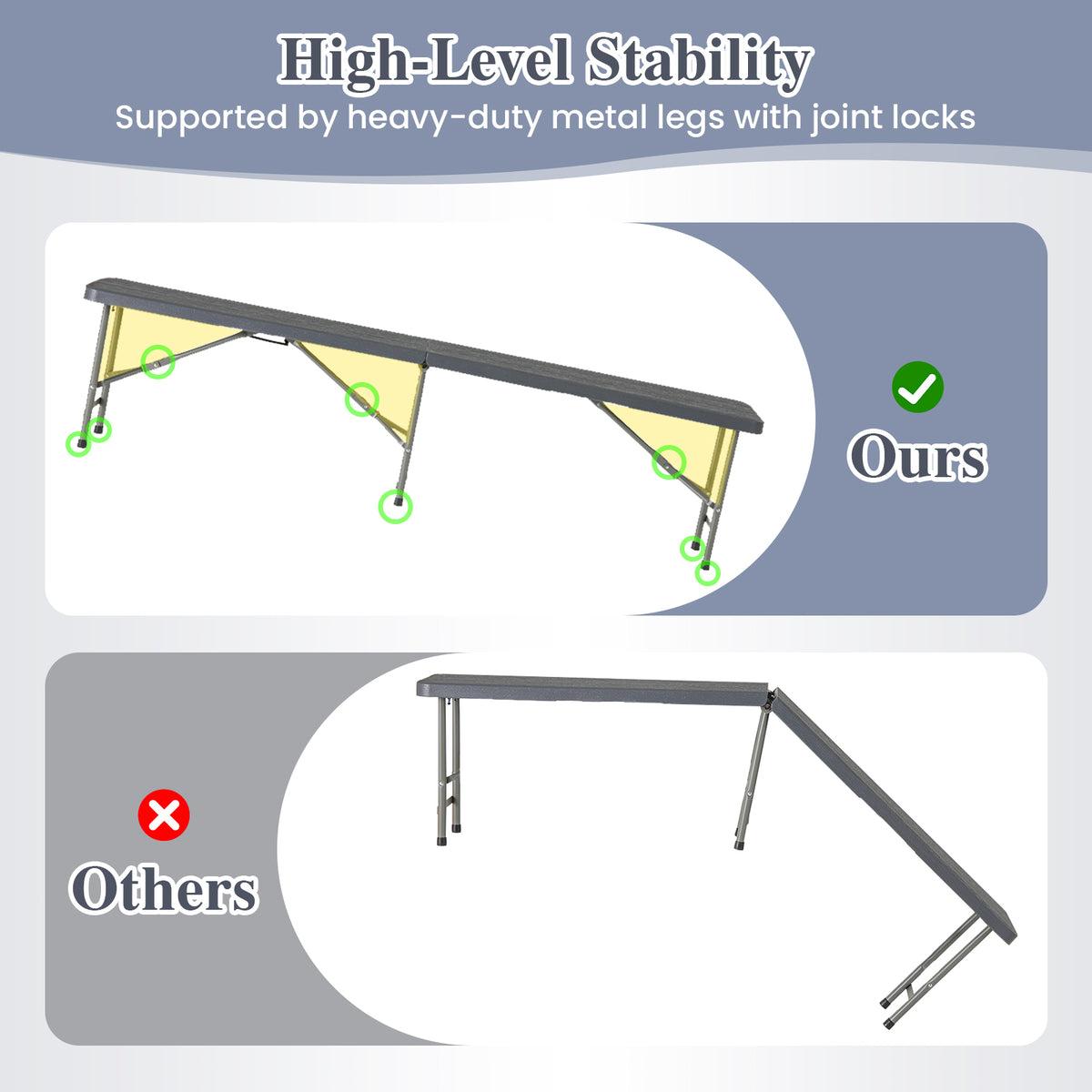 6 Ft Folding Outdoor Bench with 1320 LBS Capacity