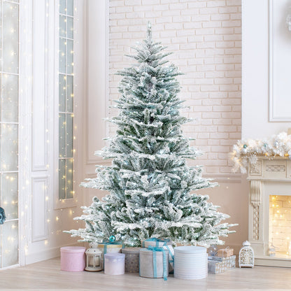 6 Feet Snow Flocked Artificial Christmas Tree with Cool White LED Lights